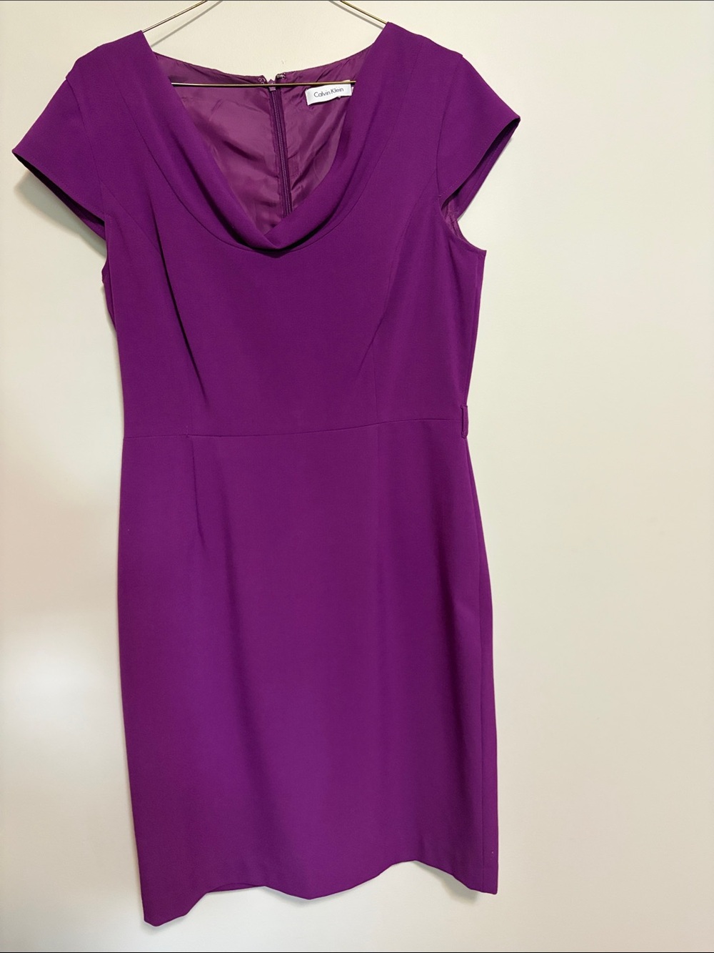 Calvin Klein Purple Cap Sleeve Cowl Neck Sheath Dress Size 8
